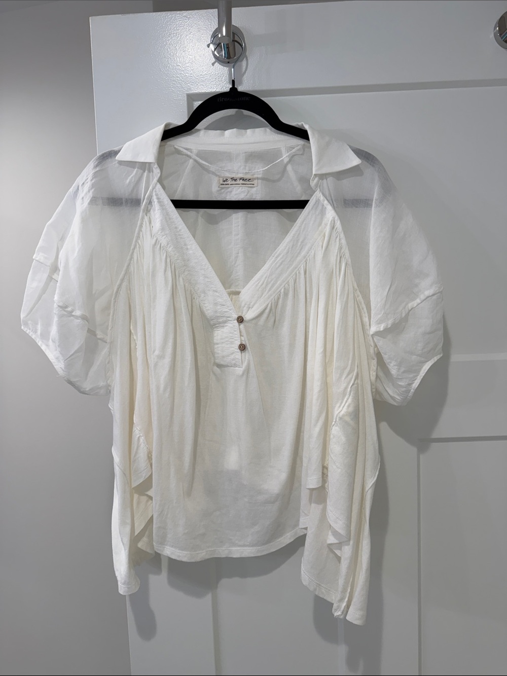We The Free White Layered V-Neck Puff Sleeve Blouse